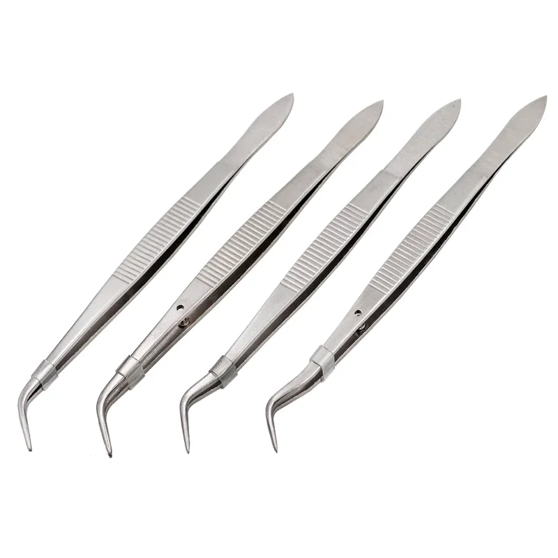 16cm Stainless Steel Tweezers Surgical Serrated Curved Tweezer Pincers Forceps Dentist Lab Instrument Tooth Examination Tool