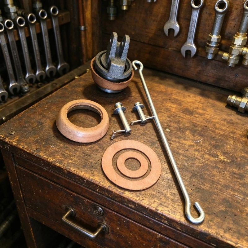 Type 75 Manual Water Pump Rebuild Seal & Rod 5-Piece Replacement Set with Hooked-End Rod, Retaining Pins, M4YD