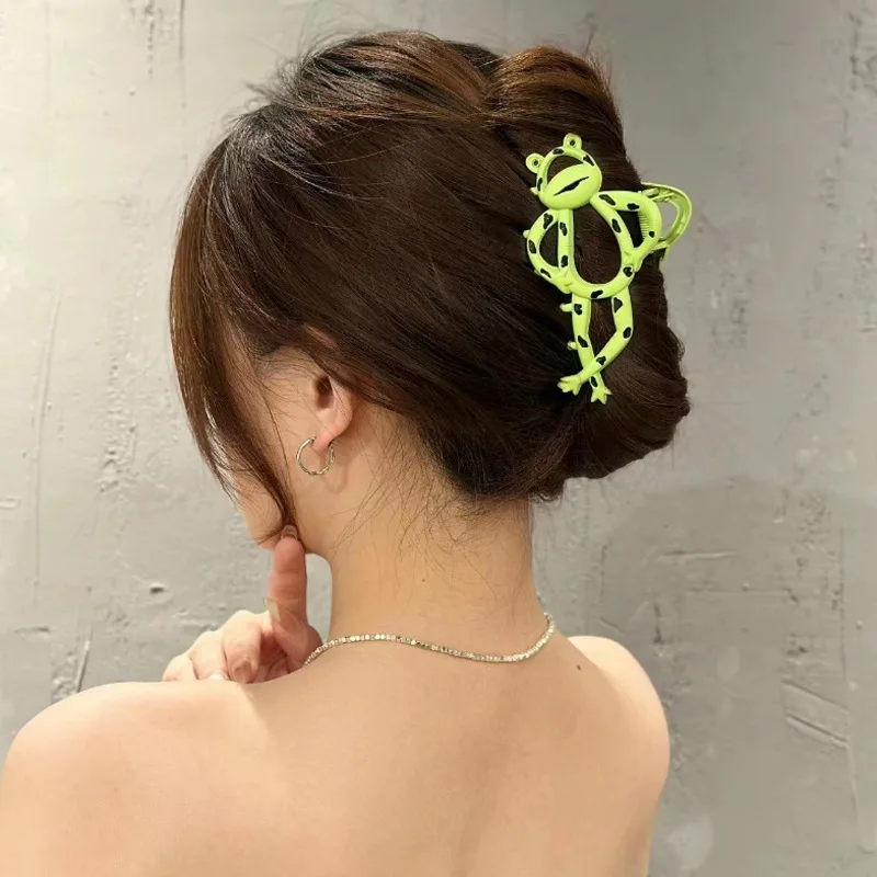 Alloy Cartoon Sapo Cabelo Garra Clipe, Cute Green Hairpin, presilhas, Ponytail Clips, Shark Hair Acessórios para Mulheres e Meninas, Frete Grátis