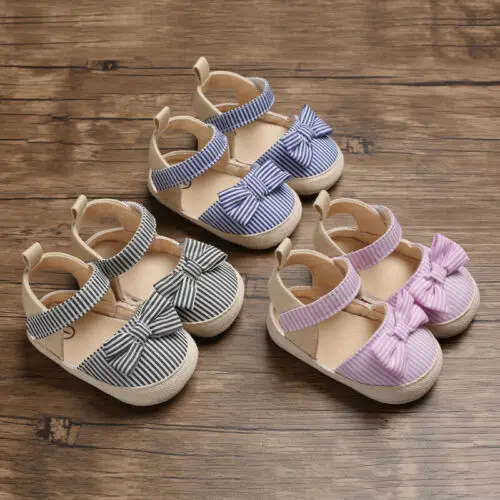 

0-18M Baby Soft Sole Canvas Sandals Bow Flat Non-slip Fashion Breathable Toddler Bow Canvas Comfort Sandals