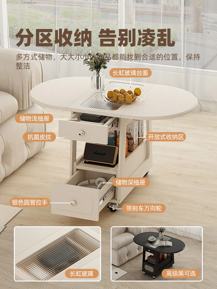 Cream wind all solid wood movable living room household foldable tea table trolley mini small coffee