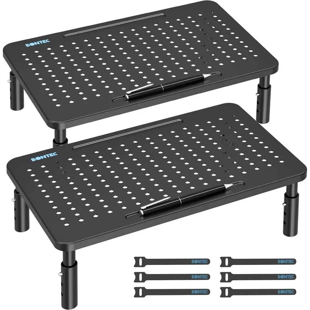 

2 Pack, 3-Level Height Adjustable Metal Monitor Riser, 14.5 x 9.1 in Ergonomic Computer Stand with Cable Management for Printer,
