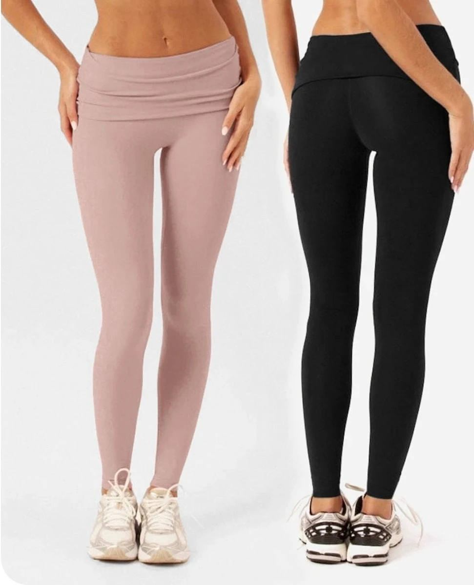 C-B Fold Over High Waist Yoga Leggings Squat Proof Naked Feel Butt Lift Tummy Control Gym Running Sports Pants