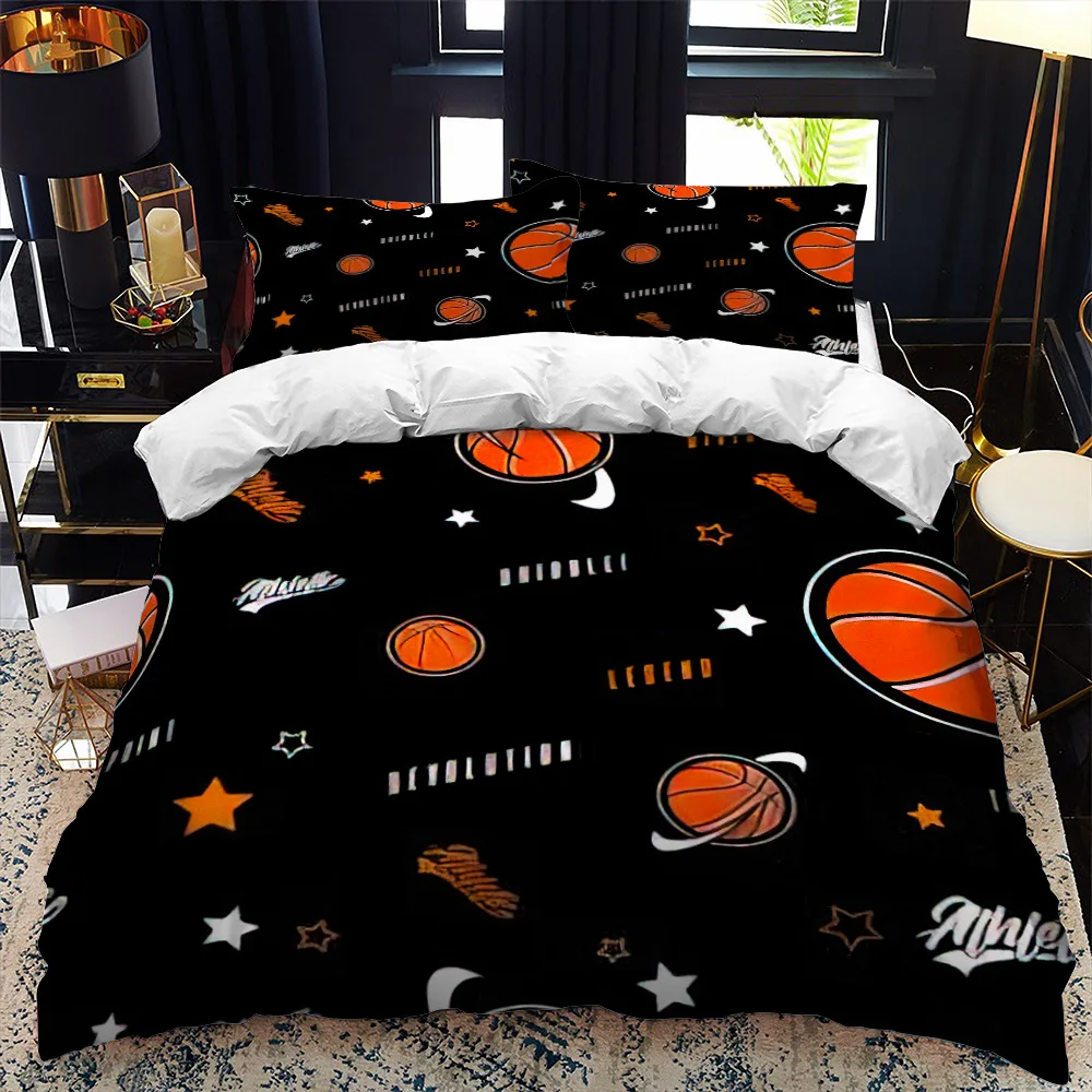 Kids Basketball Duvet Cover Set 3D King Queen Size Cool Sport Theme For Kids Children Teens Ball Gaming Polyester Bedding Set