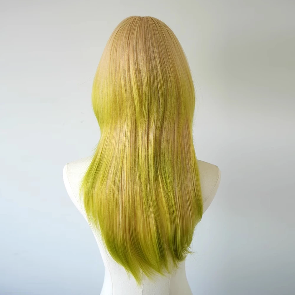 Synthetic Layered Blonde Ombre Green Wig Long Straight Y2k Jellyfish Head Fluffy Wig for Daily Party Lolita Cosplay