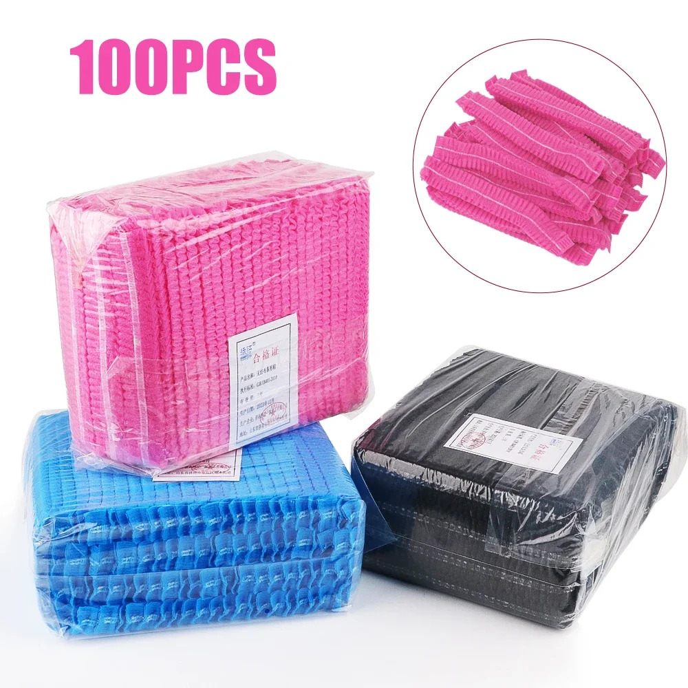 100PCS Disposable Dustproof Breathable Elastic Hair Head Covers Bathing Hats Net Bouffant Caps for Tattoo Beauty Salon Use