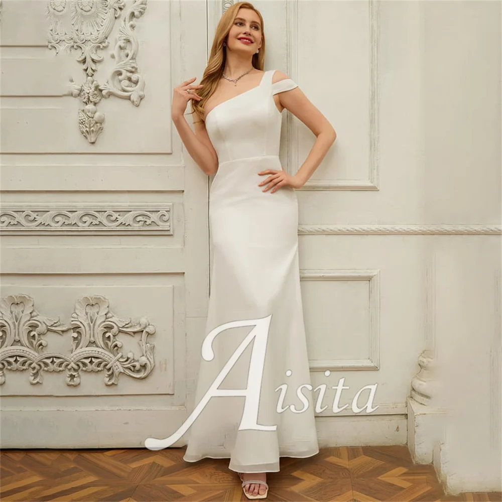 Elegante Meerjungfrau Braut Kleider eine Schulter bodenlangen Chiffon Brautkleider für Frau Brautkleid Vestidos de Novia