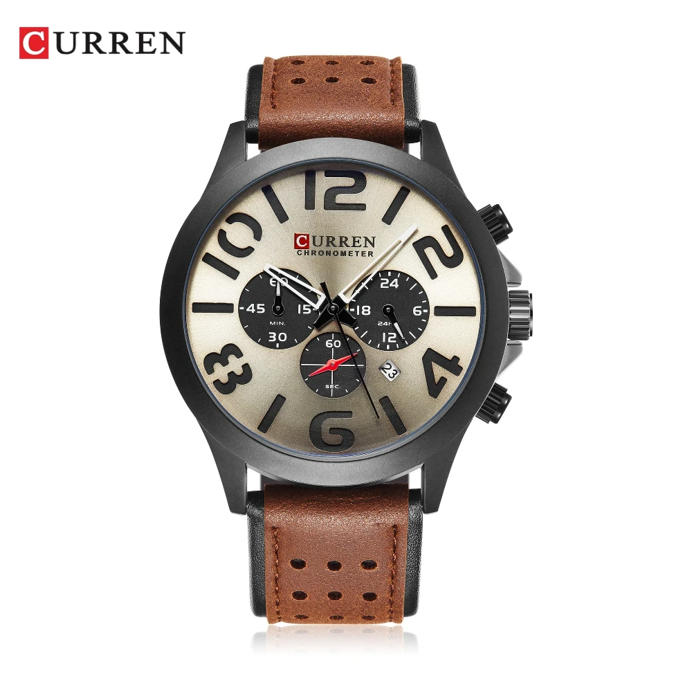 

Curren M8244 Luxury Simple Men's Watch Leather Strap Calendar Quartz Waterproof Luminous Watches for Men Relogios Masculino