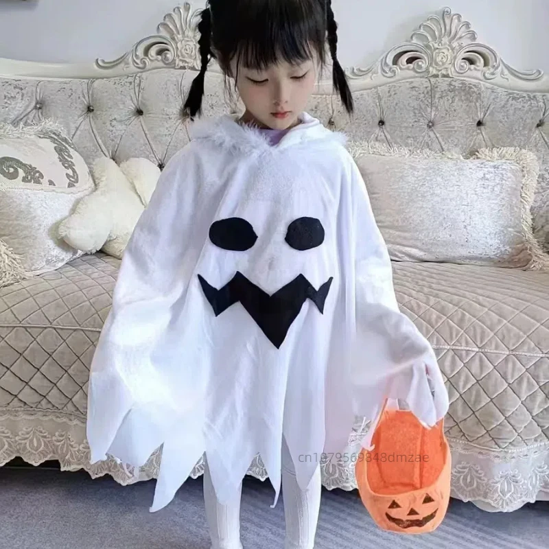 Costume d'Halloween Cosplay pour Enfants, Blanc, Noir, Fantôme Shoe, Visage Fantôme Brcorporelle, Everak, Châle, Costume de ix