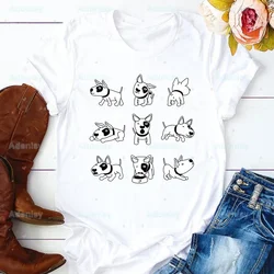 Bull Terrier Group T-shirt Ladies Cute Pet Dog Logo Funny Casual o-collar White Shirt Short Sleeve T-shirt Graphic Printing