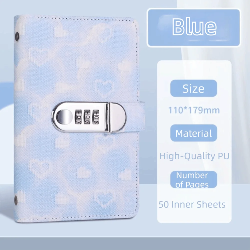 Password Lock Cash Savings Book PU Leather Waterproof Design Savings Wallet Notebook Large Capacity Heart Print