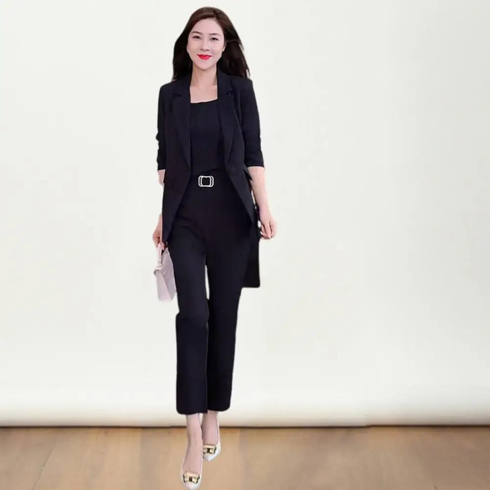 Ensemble formel avec cardigan à revers pour femme, pantalon taille haute, manteau en émail imbibé, pantalon professionnel élégant