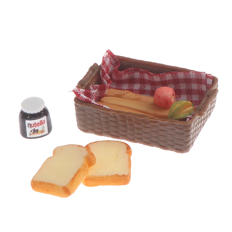 1/12 Puppenhaus Simulation Brot Honig Picknick Korb Set Puppenhaus Mini Lebensmittel Dekoration Puppen Haus Küche Zubehör