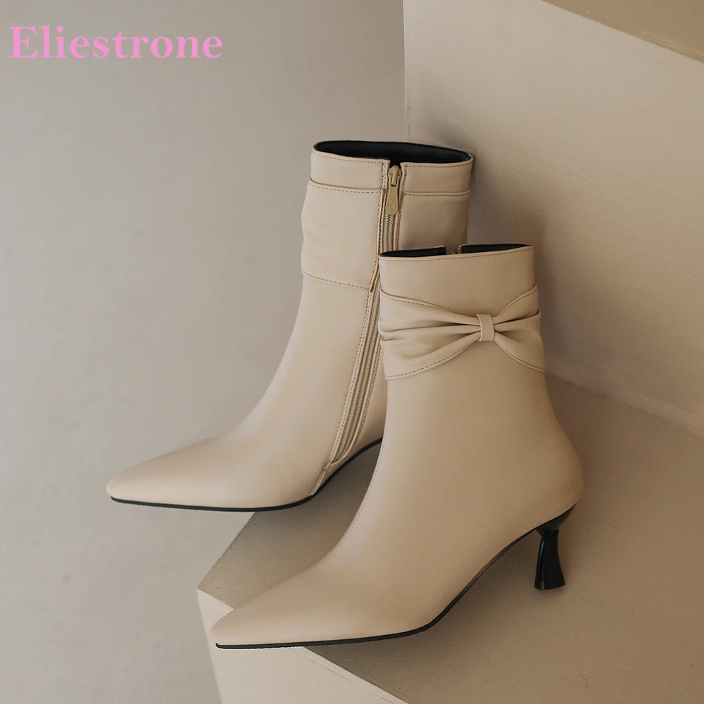 

2026 Spring New Elegant Apricot Black Women Ankle Boots 7cm High Heels Office Lady Shoes Plus Big Small Size 10 32 43 45 48