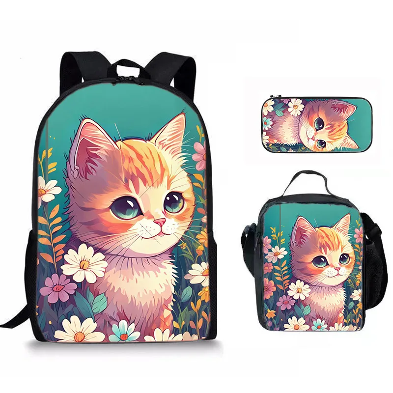 การ์ตูนยอดนิยมใหม่น่ารักแมวสุนัขม้า 3D พิมพ์ 3 ชิ้น/เซ็ตนักเรียนโรงเรียนกระเป๋าแล็ปท็อป Daypack กระเป๋าเป้สะพายหลังอาหารกลางวันกระเป๋าดินสอกรณี
