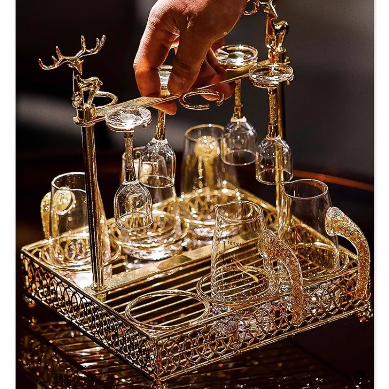 Baijiu Cup Set Light Luxury Chinese Gold Foil Wine Dispenser Pot Rack