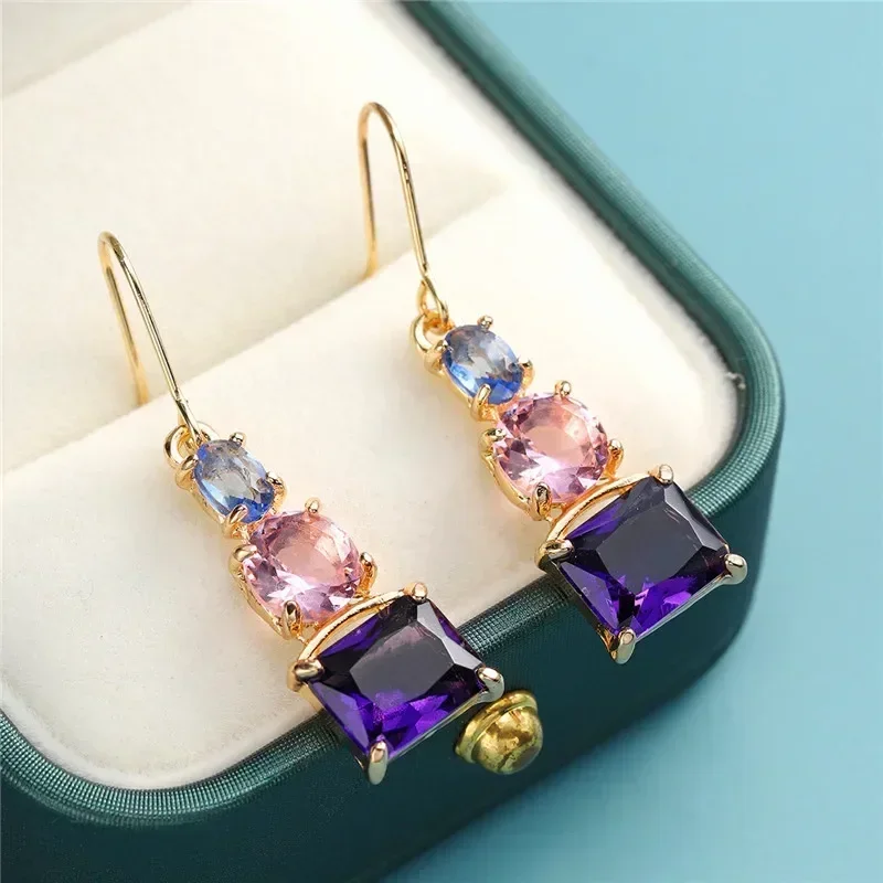 Elegante, exquisite, quadratische, farbige, synthetische Zirkon-Ohrringe für Damen, modische, funkelnde Bankett-Schmuck-Accessoires, Kunsthandwerk