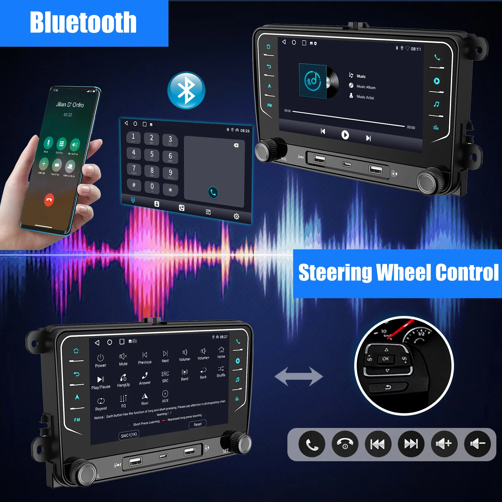 راديو ستيريو للسيارة 7 بوصة 2 + 64 جرام لسيارة VW Golf 5 6 Plus Touran Caddy Jetta Passat Polo T5 Rabbit Android 14 Carplay GPS Navi SWC + DVR & AHD