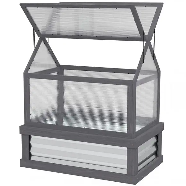 

Raised Garden Flower Bed Kit with Greenhouse, Wooden Cold Frame Planter, 35.5' x 22.5' x 38.25', Gray