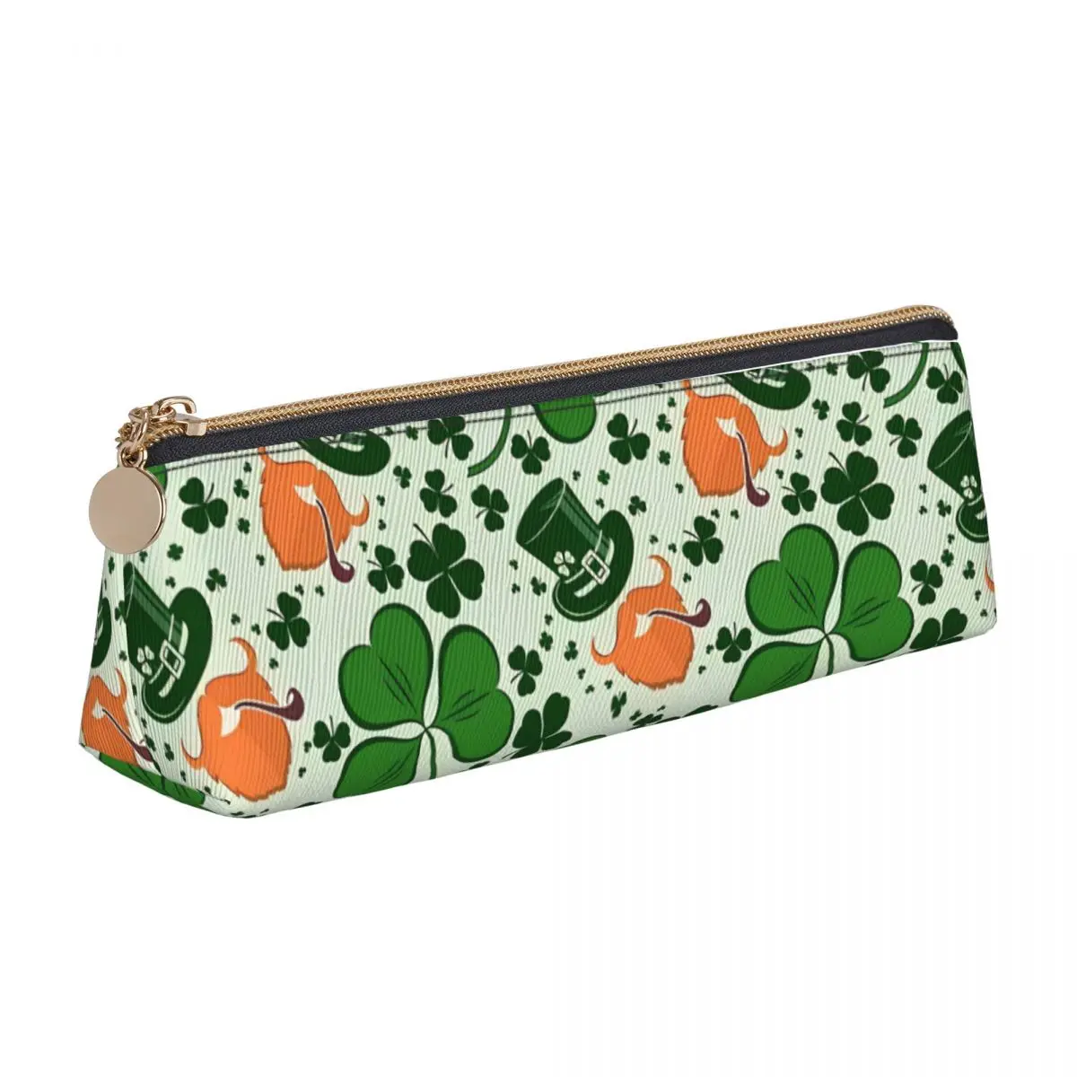 St. Patrick's Day Pencil Case Holiday Green PU Leather Pen Box Students Aesthetic Large School Pencil Cases Stationery