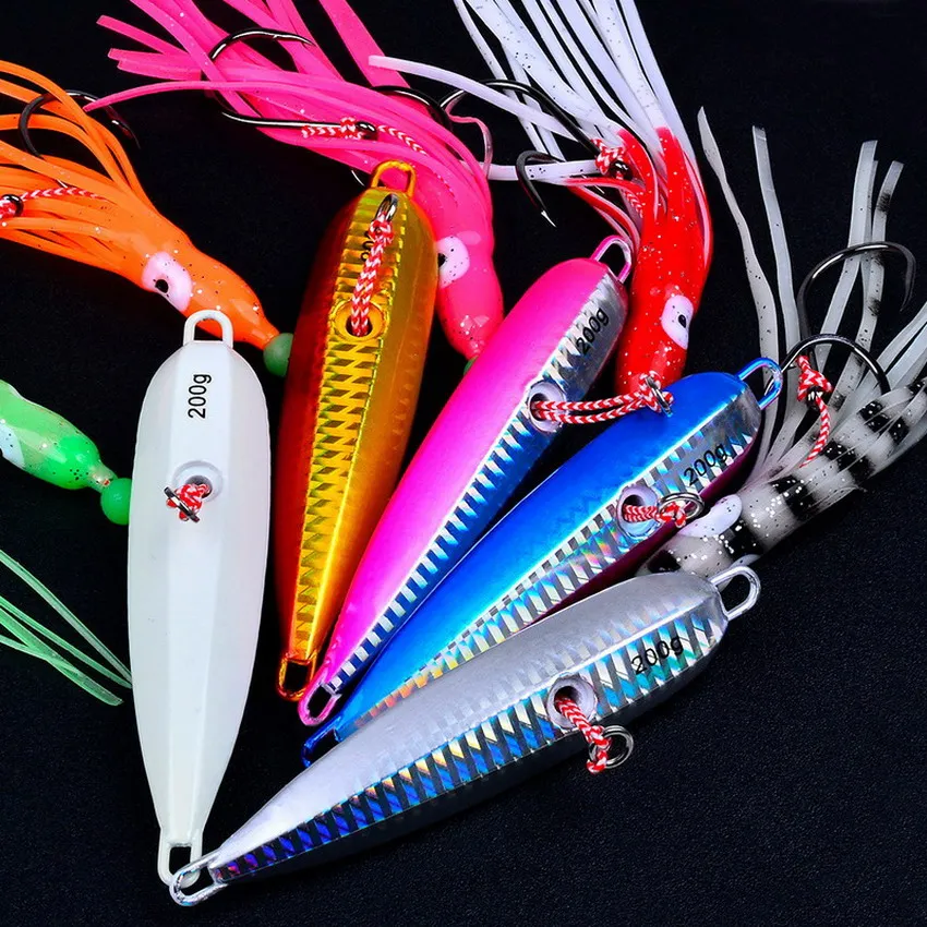 1PC Slow Pitch Jigging Lure Dual Hook Glow-in-the-Dark Slow Jig Fishing Bait 60g-180g 200g For Offshore Saltwater Boat Fishing