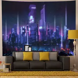 Fantasy Punk Neon Streetscape Futuristic Tapestry Wall Hanging Cityscape Tapestries Blanket Art Bedroom Home Living Room Dorm