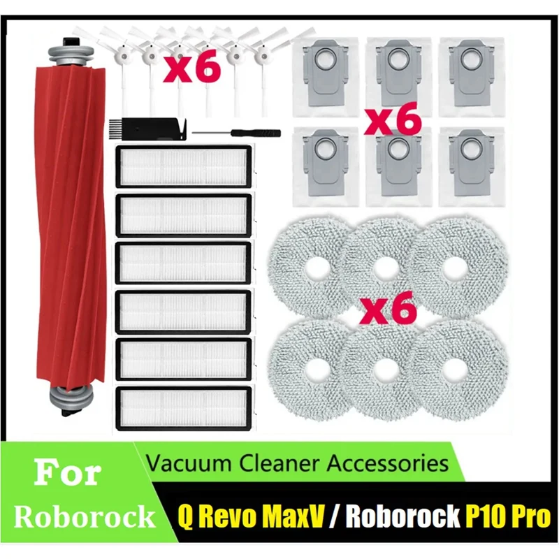 27PCS for Roborock Q Revo MaxV / Roborock P10 Pro Robot Vacuums Replace Part Main Side Brush Filter Mop Cloths Dust Bag