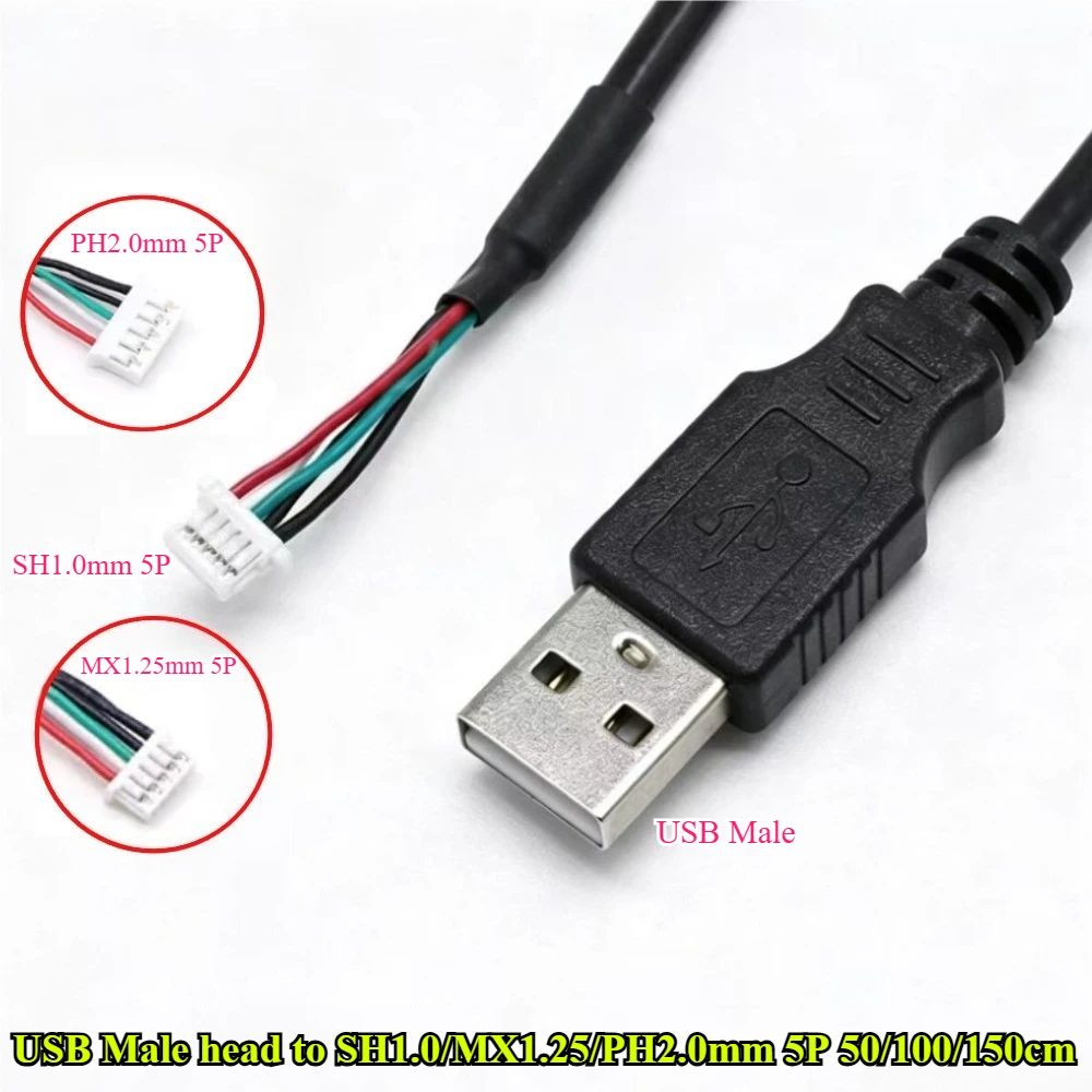 USB Male Head To PH2.0/MX1.25/SH1.0mm Touch Screen Terminal  Data Cable 5Pin 50/100/150CM Connection Cable Motherboard USB Pin
