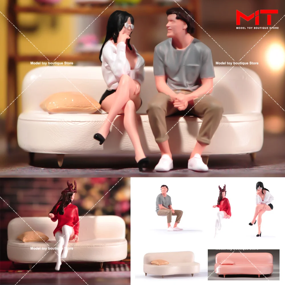 

Painted Miniature 1/87 1/64 1/43 1/24 1/18 Male Beauty Female Siting Sofa Figure Mini Figurines Doll Model Scene Prop Decor