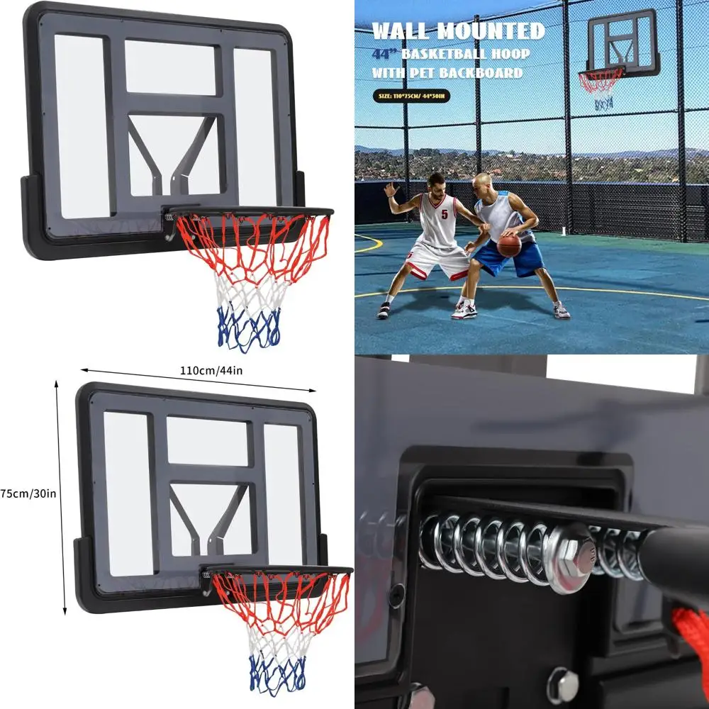 Indoor/Outdoor Basketball Backboard and Rim Kit, 44x30 Wall-Mounted PET Combo for Home Courts