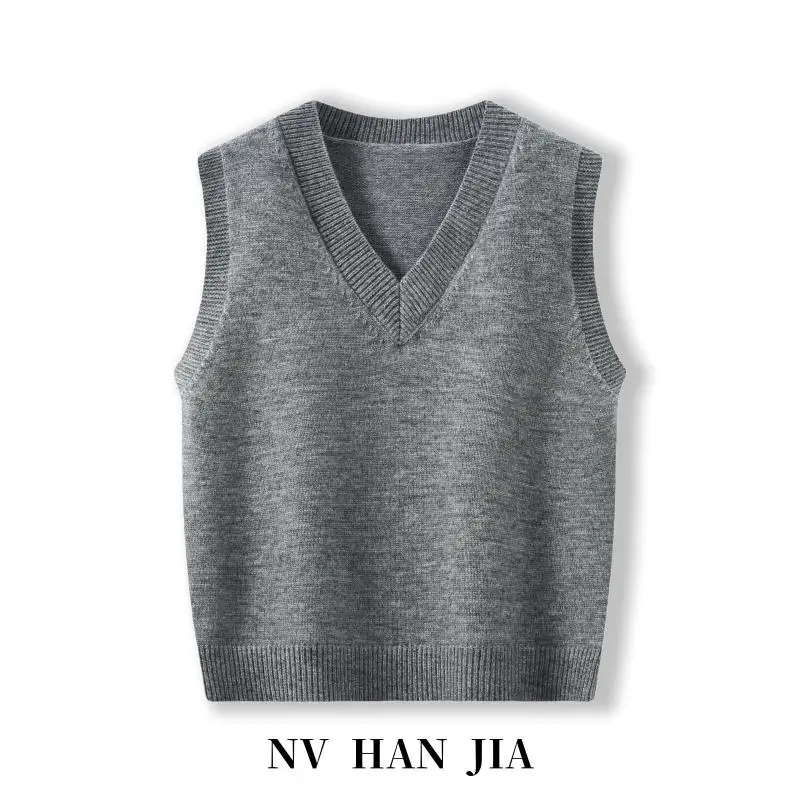 Women's Knitted Vest Pure Color V-Neck Base Layer Sweater Jacket Autumn Winter Outerwear Versatile Brandless Commute Style