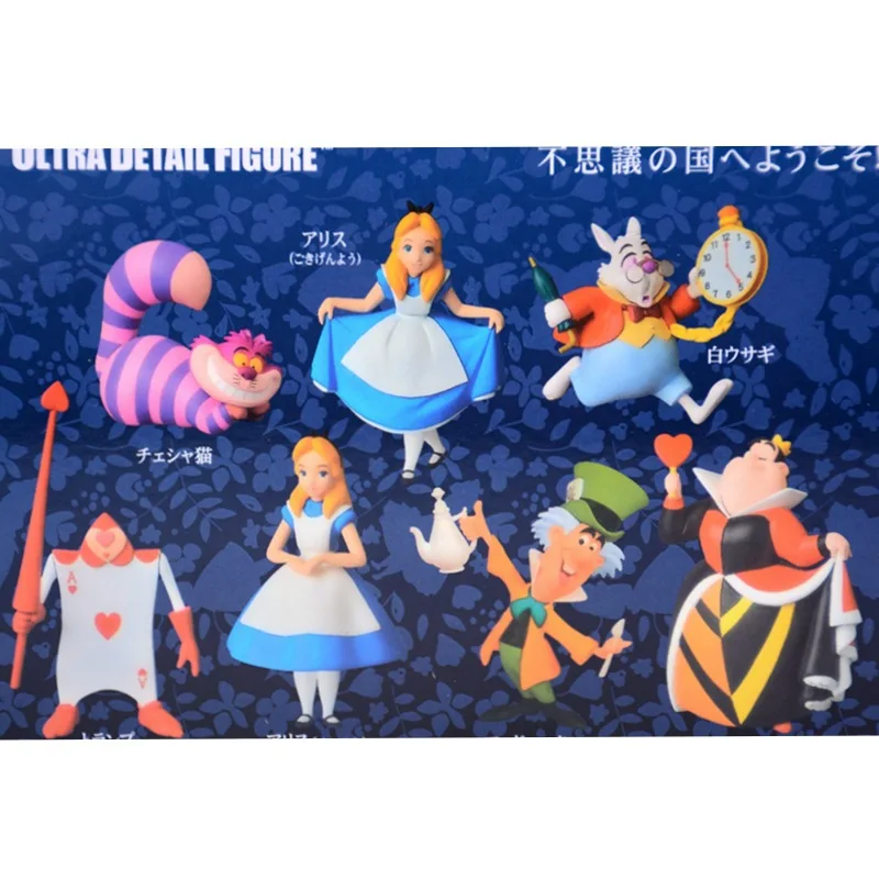 3Pcs 7-9cm Disney Alice\'s Adventures in Wonderland Cheshire Alice Figure Model Kid Collectible Hobby Toys Doll Gift For Children