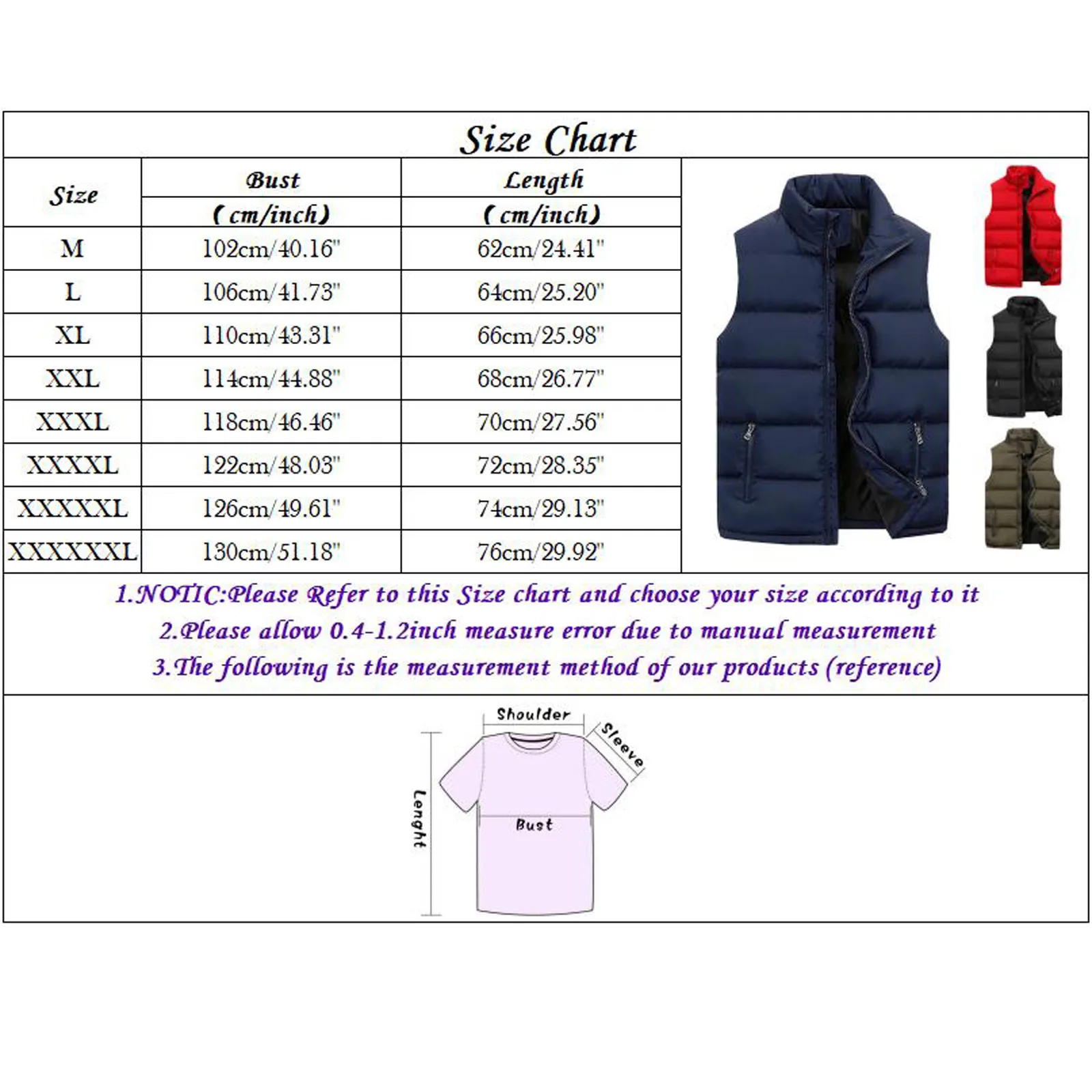 Men Cotton Padded Vest Autumn Winter Warm Solid Color Jacket Coat Zipper Stand Collar Sleeveless Outwear Vest