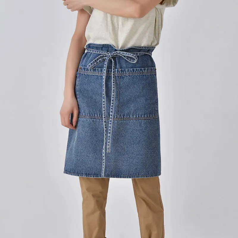 

Blue Denim Waist Apron Barista Bartender Waiter Waitress BBQ Pastry Chef Catering Uniform Florist Gardener Painter Workwear B32