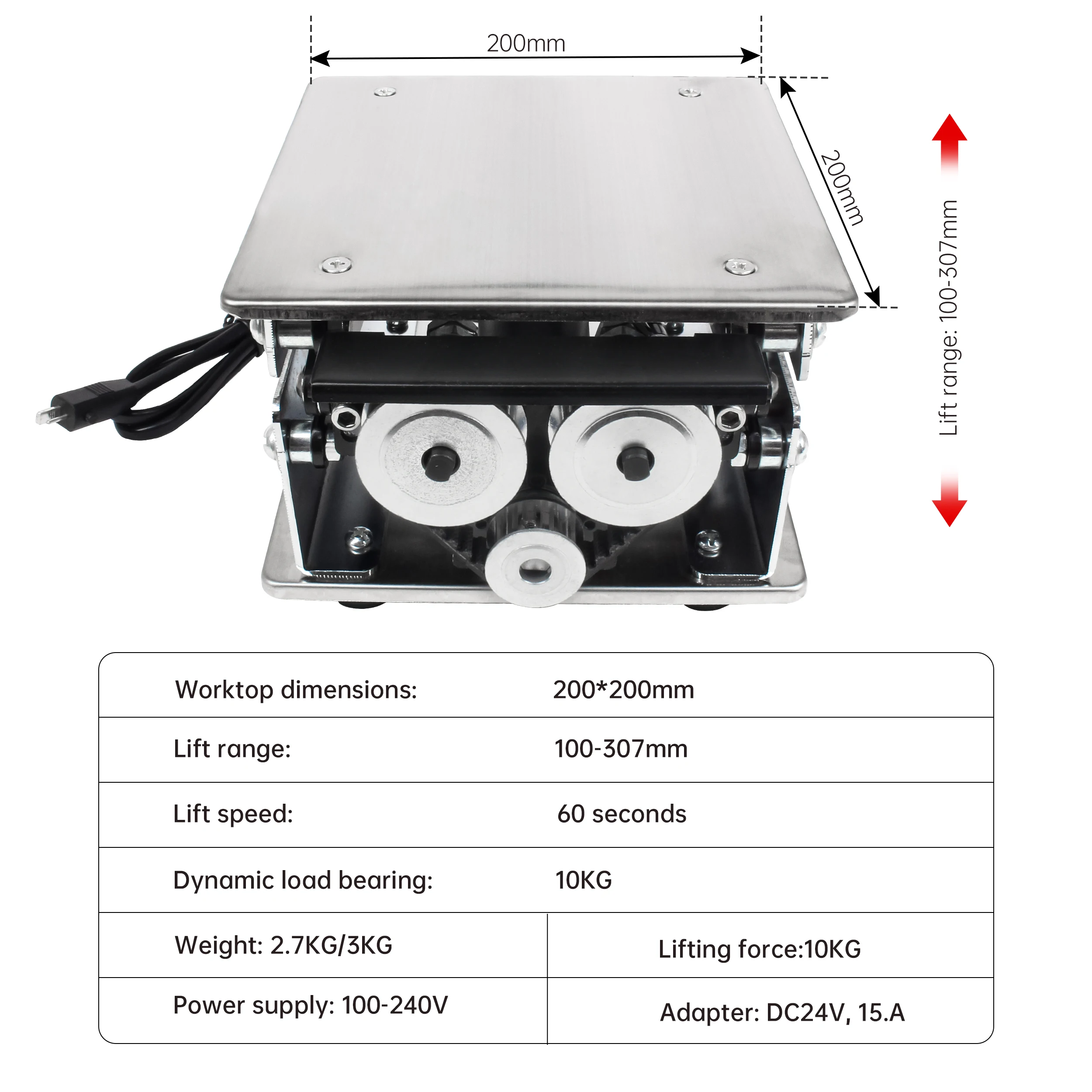 الفولاذ المقاوم للصدأ CNC منصة الرفع الكهربائية مختبر الجدول حامل التحكم عن بعد قابل للتعديل رافع تتحرك تحميل 10 كجم #2