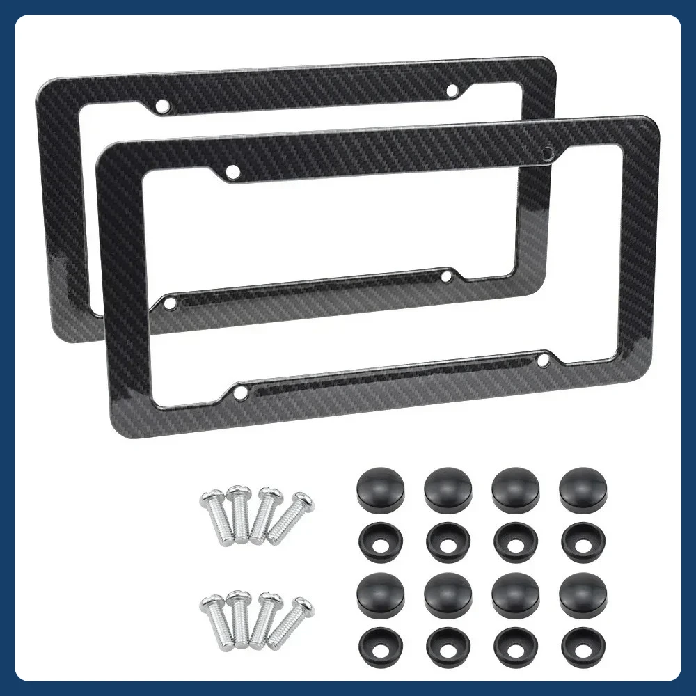 2 قطعة إطار لوحة ترخيص من ألياف الكربون البلاستيك الأسود الأمامي والخلفي غطاء حامل علامة السيارة للرجال/النساء مع مسامير الأجهزة جبل #2