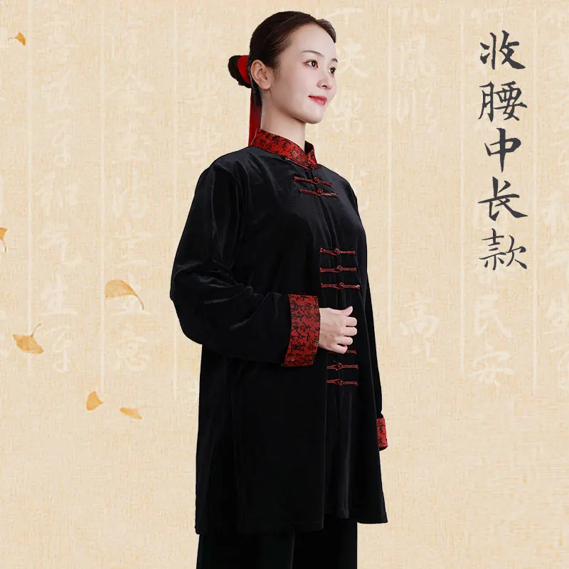 Martial Arts Tai Ji Suit Female   Autumn and Winter Thickening Velvet Eight-Section Brocade Exercise Clothing Male