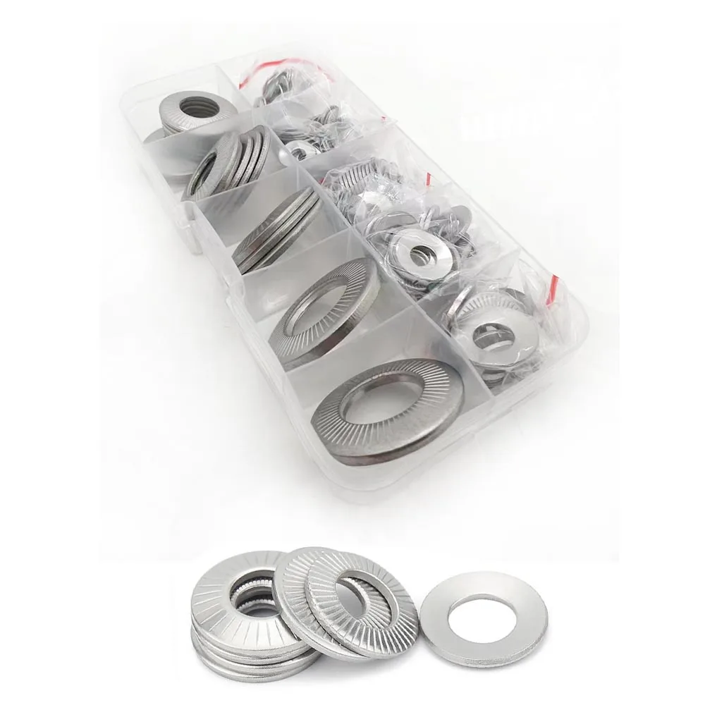 

180pcs/set M3 M4 to M16 NFE25-511 304 Stainless Steel Disc Spring Serrated Lock Washer Knurled Elastic Gasket Assortment Kit Set