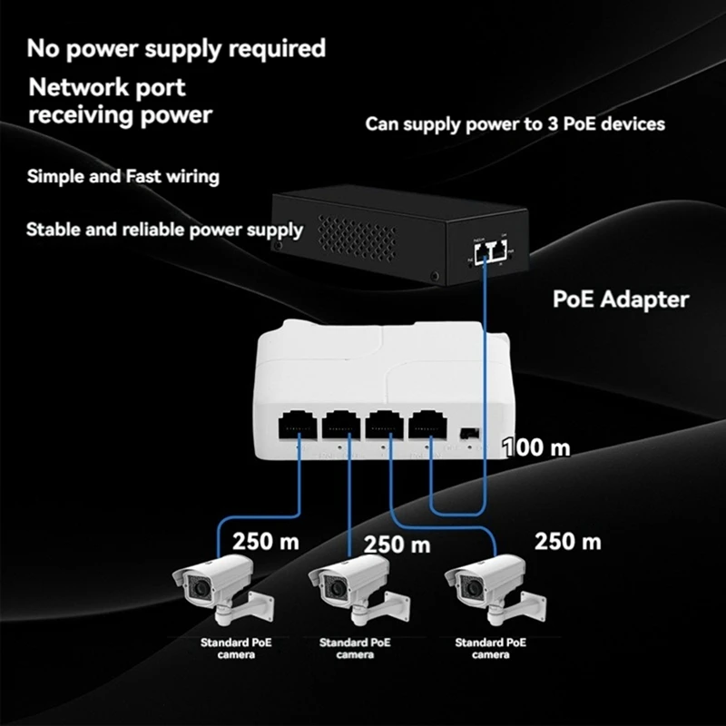 Repeater 1 Input 3 Output DIN-Rail Standard POE Repeater 4-Port Waterproof Extender Hundred Gigabit Network Extender