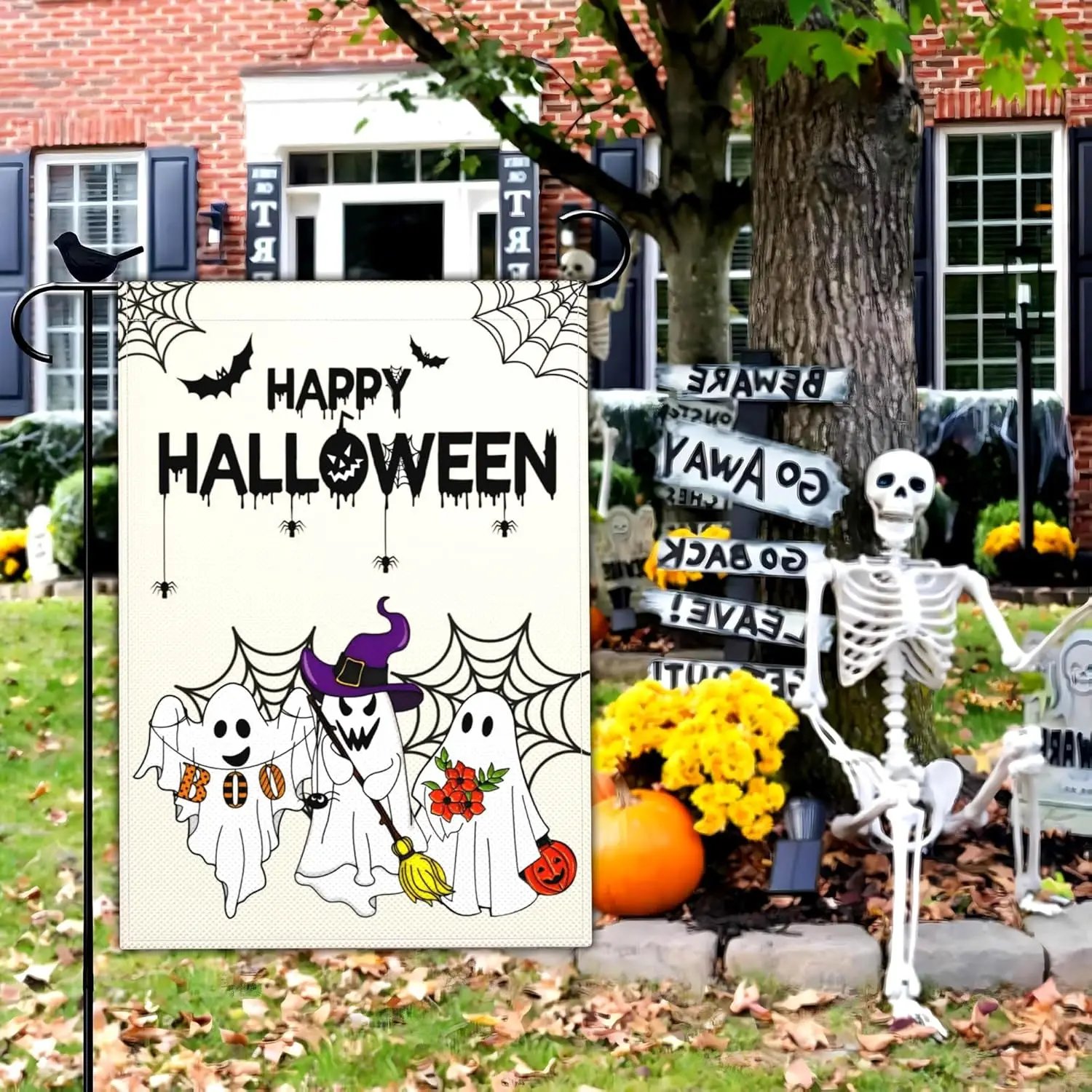هالوين شبح حديقة العلم مخيف هالوين بو حديقة أعلام للخارج 12x18 مزدوجة الوجهين سعيد اليقطين حديقة العلم في الهواء الطلق HZZ
