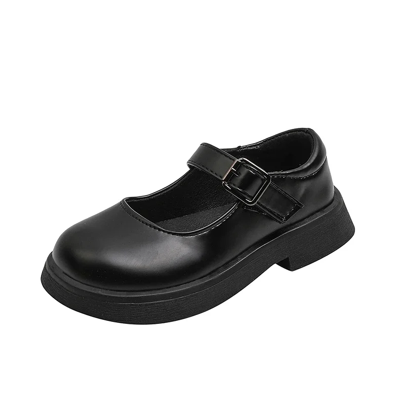 2024 New Black Girls Loafers for School Uniform Simple Round-toe Non-slip Round-toe Kids Versatile Soft Leather Shoes Children