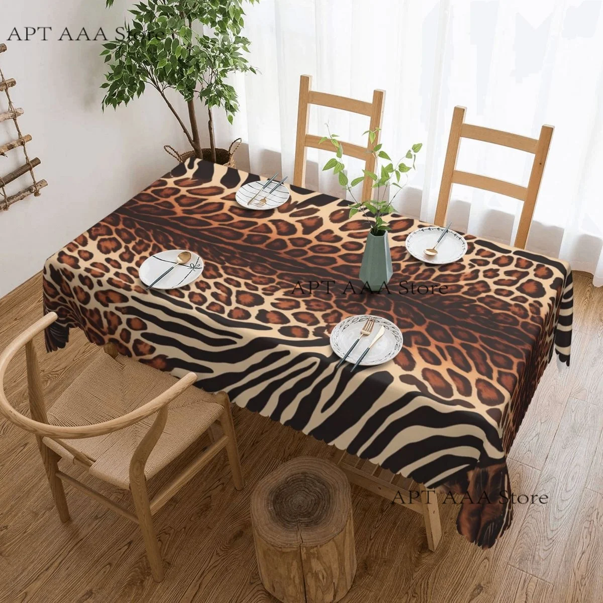 Rectangular Waterproof Oil-Proof Leopard Mixed With Zebra Animal Skin Tablecloth Table Fit Bohemian Geometric Table Cloth