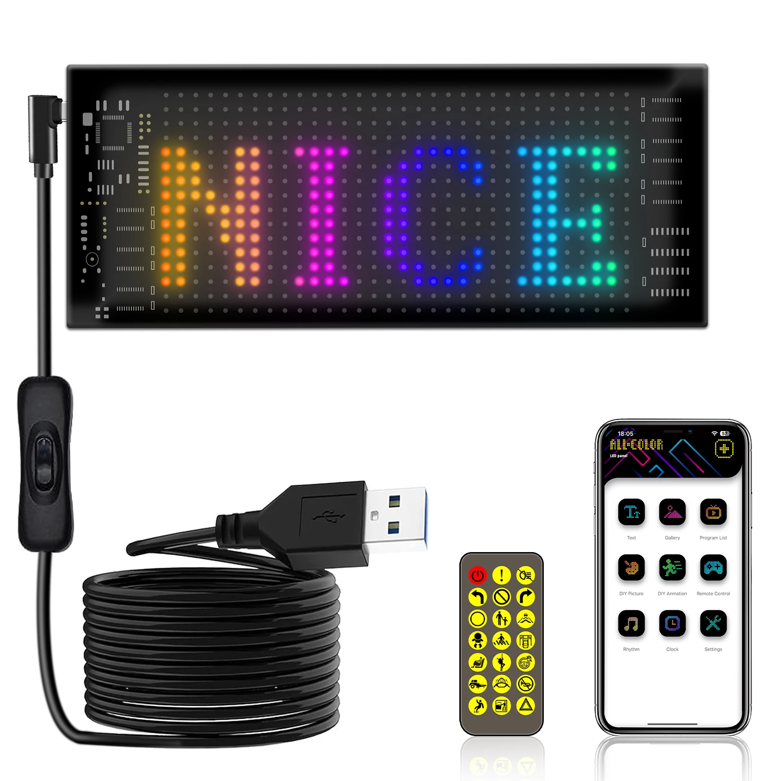 Programmable LED Sign Flexible Scrolling LED Display Bluetooth APP Custom Colors Animations Text Graffiti for Car Store Holiday