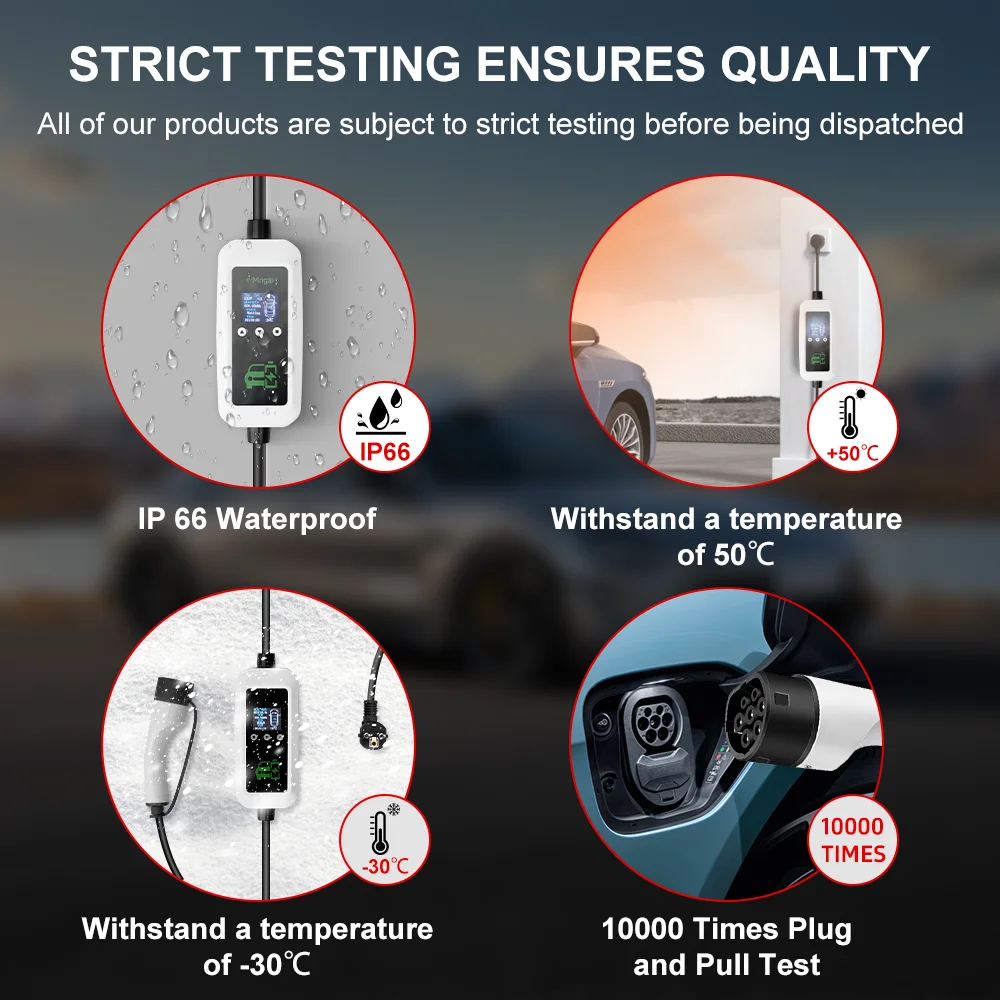 E-mingze Updated Portable EVSE Charger Type2 Fast Charge Station 3.5-22KW 6-20P 14-50P Plugs Portable EV Charger for NEMA