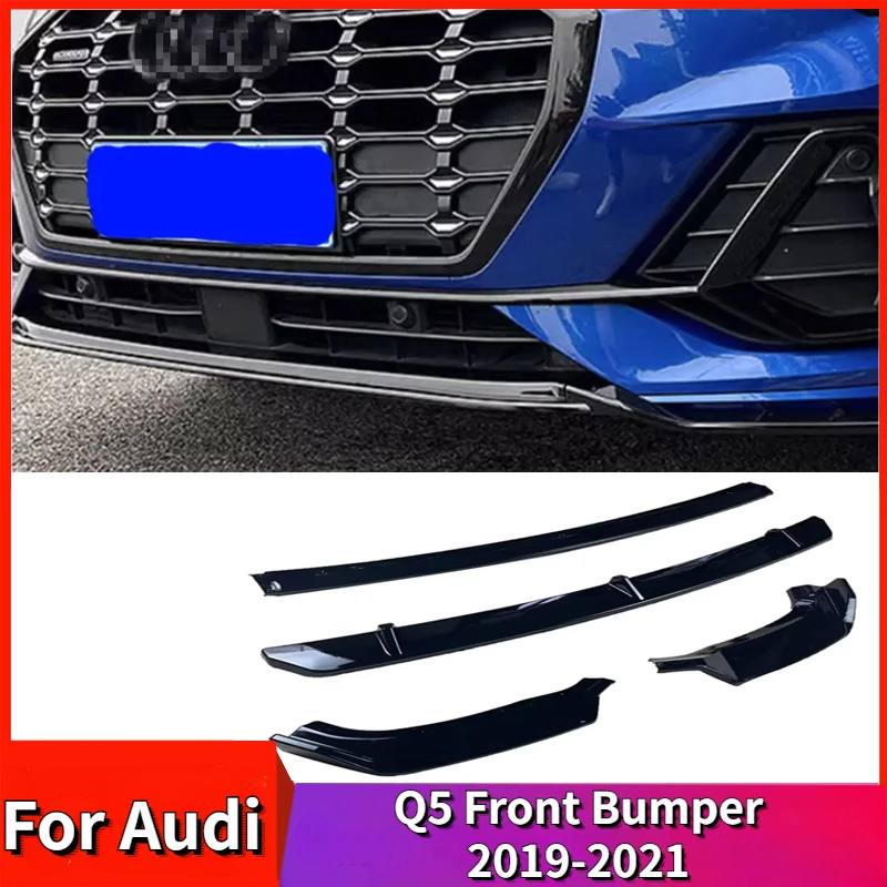 

For Audi Q5 2019-2021 Car Front Bumper Lip Splitter Diffuser Frontal Lower Body Kit ABS Gloss Black Carbon Look Accessories