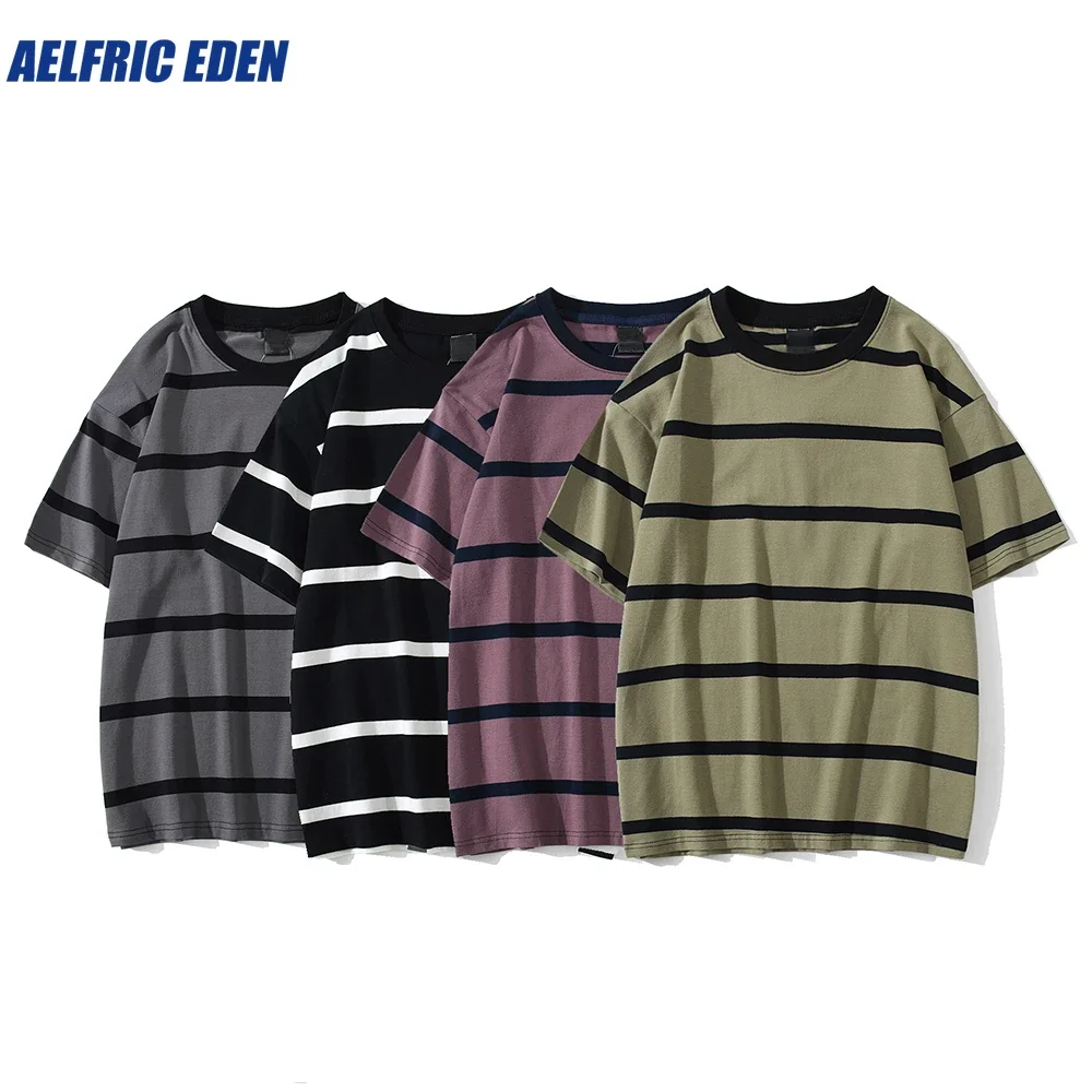 Aelfric Eden Men T Shirt Color Block Print 3 color Optional Tee Shirts Simple High Street Basic All-match Cargo Male Streetwear