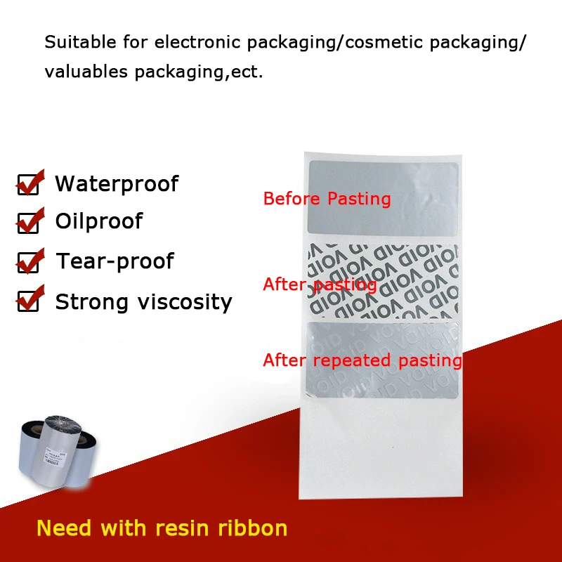 VOID Anti-counterfeiting Label Sticker Anti-tear Tamper-proof Silver Stickers Self-adhesive Printing Labels Paper Need Ribbon