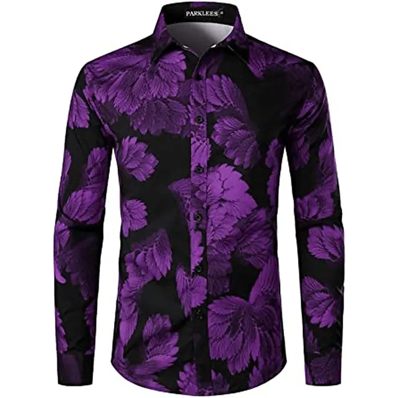 Men\'s shirt floral red rose 3D print outdoor street long sleeved buckle printed clothing fashion design casual and breathable