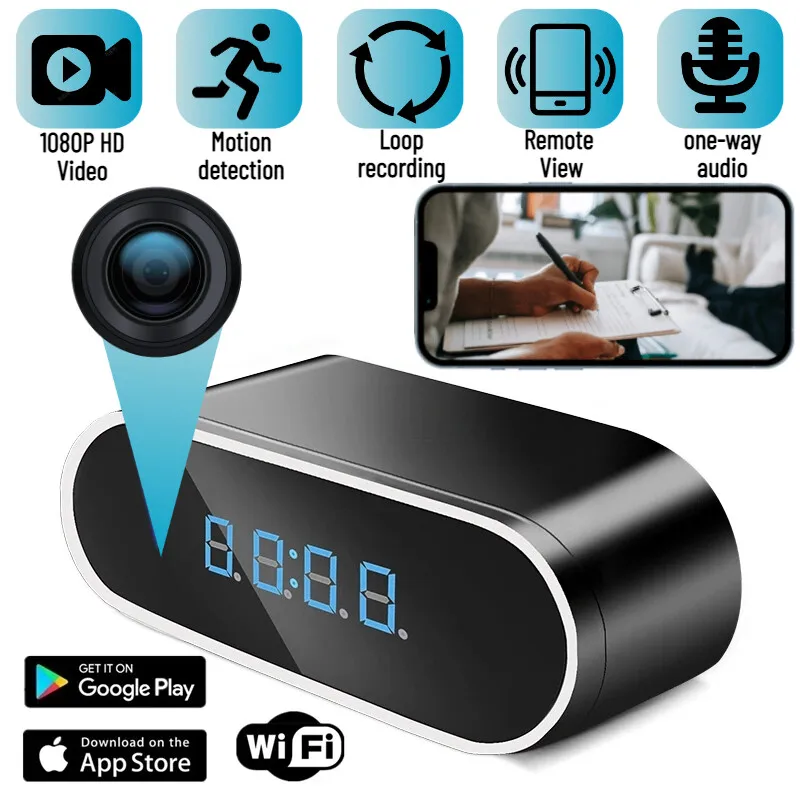 

Mini Camera Clock Full HD 1080P Wireless Wifi Control IR Night Vision View DVR Camcorder Home Surveillance Monitor Video