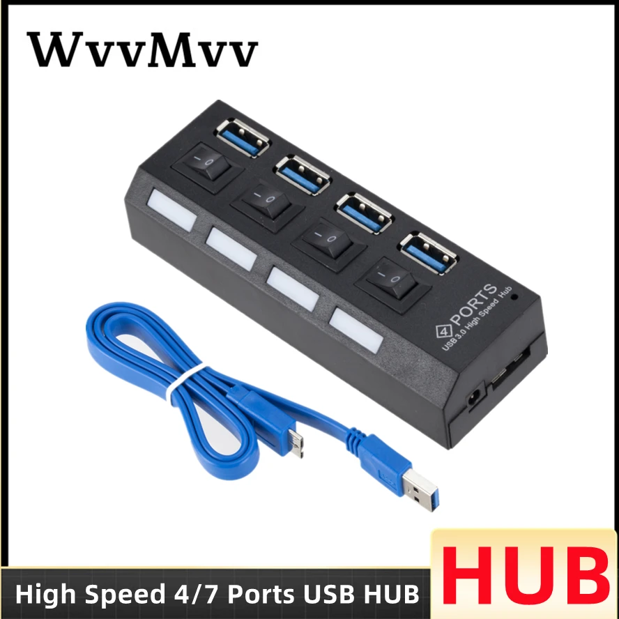 

High Speed 4/7 Ports USB HUB 3.0 Adapter Expander Multi USB HUB Splitter Multiple Extender with LED Lamp Switch for PC Laptop